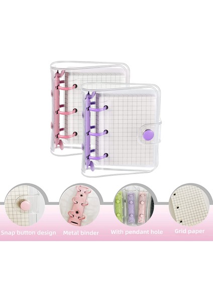 4'lü Paket Mini Şeffaf 3'lü Klasör Kapakları, Izgaralı Iç Sayfa ve 12 Adet Dosya Cepli (3 Adet/takım) (Yurt Dışından)