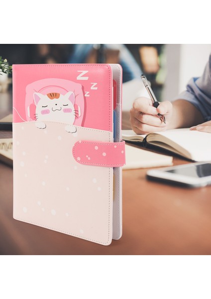 Sevimli Karikatür Kediler Deri Bağlayıcı Spiral Defter Ofis Okul Karikatür Ajan Planlayıcısı Organizatör Kırtasiye A5, Hediye Kutusu A (Yurt Dışından)