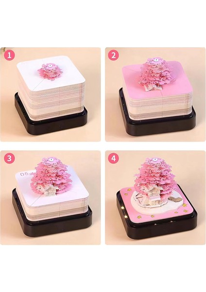 3D Sanat Takvimi Bloknot 2024, Kronometre Takvimi Sakura Ağacı Rip Kağıt Oyma Yapışkan Dıy Not Pembe (Yurt Dışından)