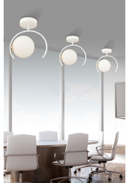 Esse Beyaz Glob Camlı Modern Beyaz Plafonyer Hol Antre