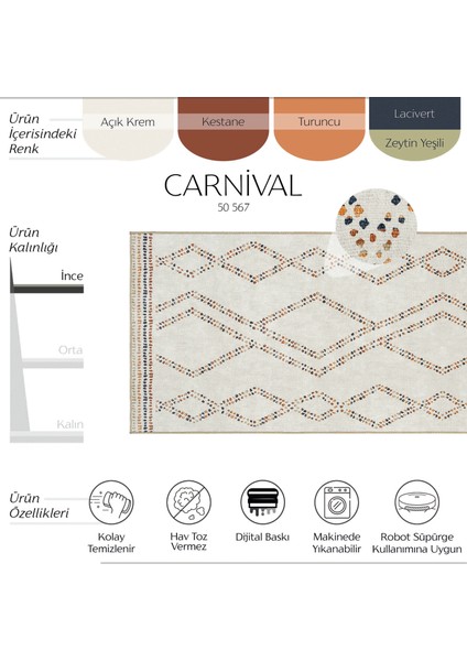 Carnival Krem Halı Yolluk Hol Koridor Halısı Geometrik Desenli Şönil Halı Yıkanabilir Mutfak Halısı fiyatları
