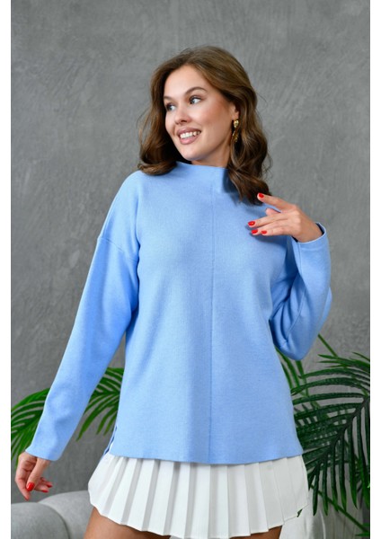 Kadın Dik Yaka Salaş Triko Kazak indirimleri