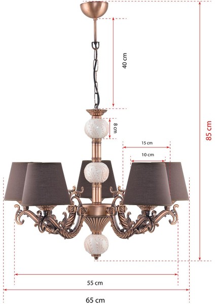 Beş Kollu Zamak Avize Bakır Krem Çinili Kahverengi Şapkalı fiyatları