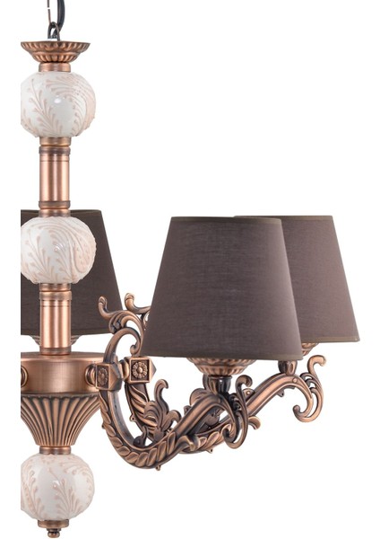 Beş Kollu Zamak Avize Bakır Krem Çinili Kahverengi Şapkalı modelleri