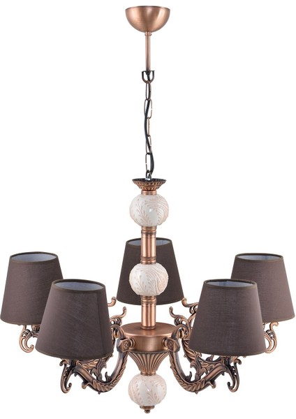 Beş Kollu Zamak Avize Bakır Krem Çinili Kahverengi Şapkalı indirimleri