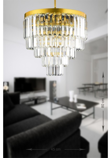 Linsa 45 cm 'lik Kristal Cam Taşlı Lüks Avize - (Sarı Yaldız)