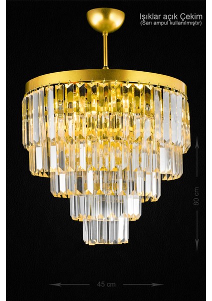 Linsa 45 cm 'lik Kristal Cam Taşlı Lüks Avize - (Sarı Yaldız)