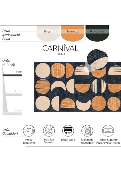 Carnival Renkli Halı Yolluk Koridor Halısı Soyut Desen Dokuma Şönil Halı Yıkanabilir Mutfak Halısı