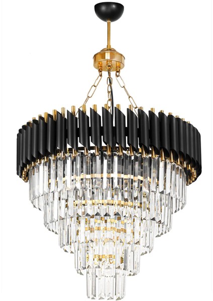 Palmira 55 cm 'lik Kristal Taşlı Lüks Avize 5'li - (Siyah-Gold)