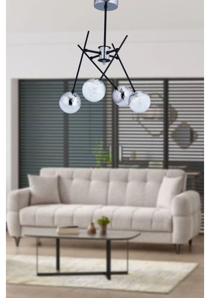 Aydınlatma Alegra 3 Renk Işık Veren Ledli Modern 4lü Krom Siyah Salon Yatak Odasıı Avize
