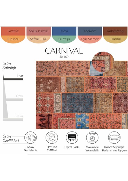 Carnival Renkli Patchwork Halı Yolluk Dokuma Şönil Halı Makinede Yıkanabilir Eskitme Vintage Halı