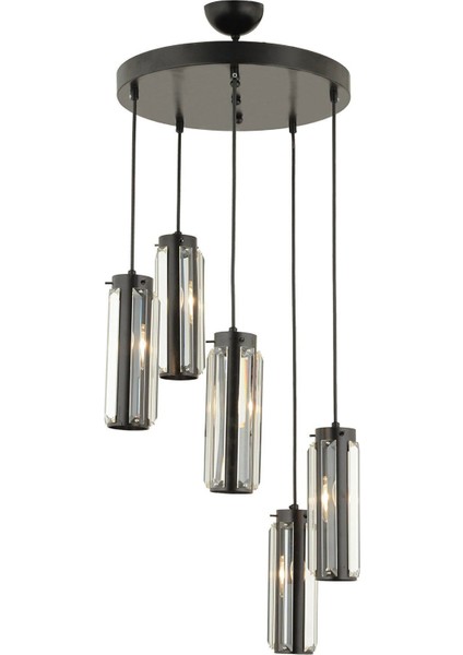 Natali 5 Li Yuvarlak Siyah Modern Kristalli, Taşlı Modern Tasarım Kristal Salon Sarkıt Avize fiyatları
