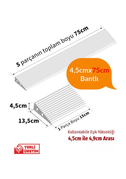 4.5cmx75cm Bantlı Beyaz Robot Elektrikli Süpürge Rampası Kapı Eşik Rampası