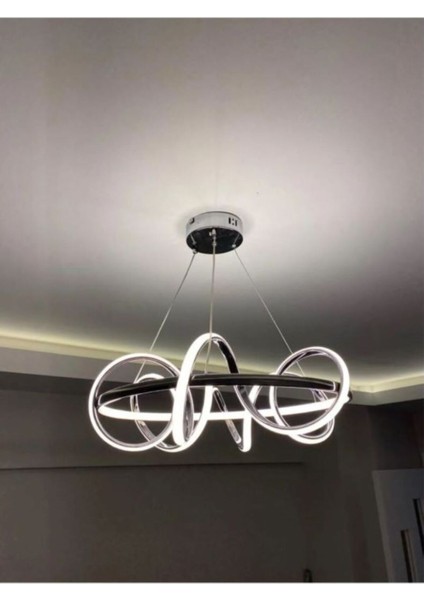 Kuzey Krom Kaplamalı 3 Renk Ledli Modern Taç Ledli Salon- Oturma Odası LED Avize