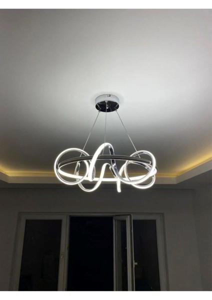 Kuzey Krom Kaplamalı 3 Renk Ledli Modern Taç Ledli Salon- Oturma Odası LED Avize