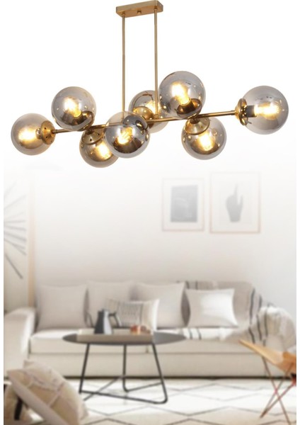 Aren 8 Li Eskitme Avize-Füme Camlı Dekoratif Tasarım Yatak Odası Mutfak Salon Avize