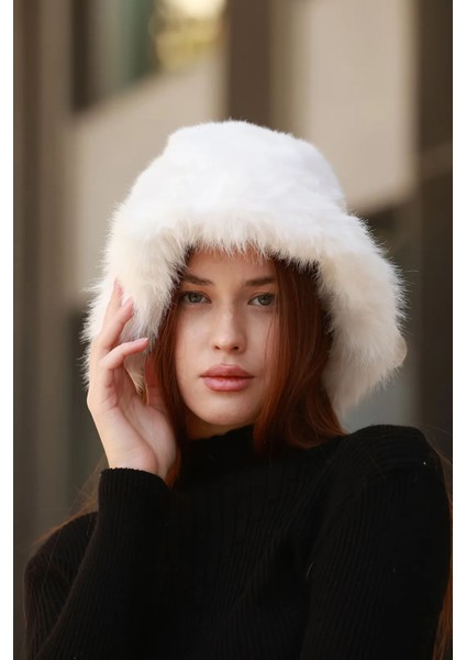 Kadın Peluş Bucket Kalpak Şapka Rkş-14 Ekru fiyatları