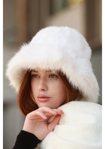 Kadın Peluş Bucket Kalpak Şapka Rkş-14 Ekru modelleri