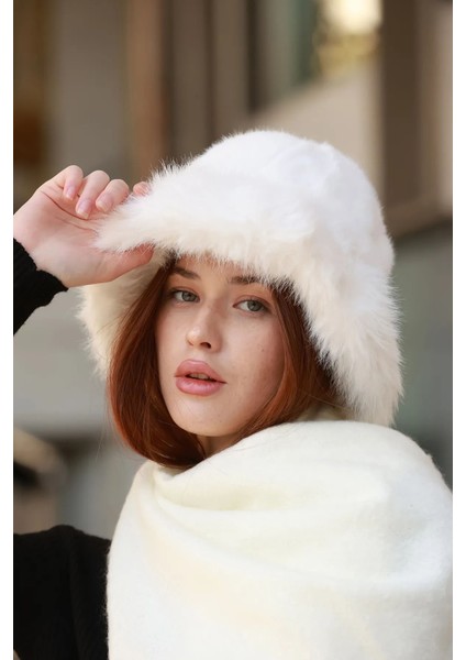 Kadın Peluş Bucket Kalpak Şapka Rkş-14 Ekru fırsatları