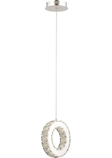Akanay Tekli Krom Ledli 3 Renkli Sarkıt Kristalli Taşlı Modern Tasarım LED Kristal Top Salon Avize