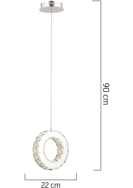 Akanay Tekli Krom Ledli 3 Renkli Sarkıt Kristalli Taşlı Modern Tasarım LED Kristal Top Salon Avize