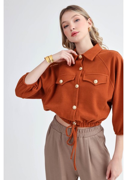 Gold Düğmeli Beli Lastikli Bluz