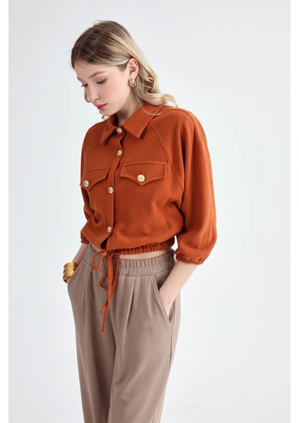 Gold Düğmeli Beli Lastikli Bluz modelleri