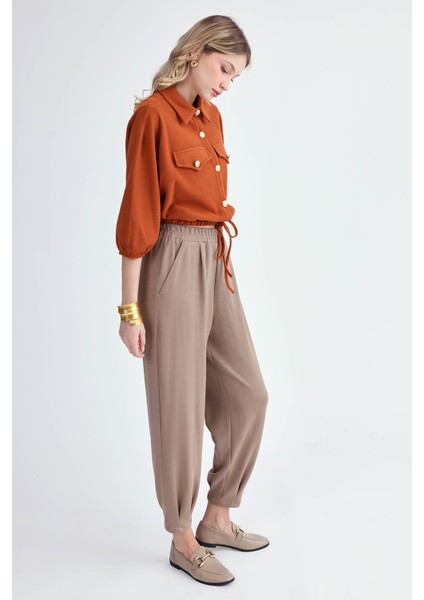 Gold Düğmeli Beli Lastikli Bluz fırsatları