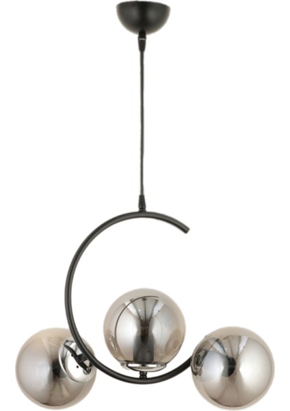 Hilal 3 Lü Modern (Siyah Krom) Füme Glop Camlı Salon Yatak Odası Mutfak Genç Odası Avize fiyatları