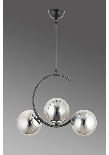 Hilal 3 Lü Modern (Siyah Krom) Füme Glop Camlı Salon Yatak Odası Mutfak Genç Odası Avize modelleri