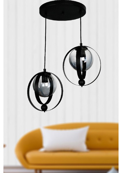 Aydınlatma Mars 2 Li Sarkıt Camlı Siyah (Glop Füme) Avize