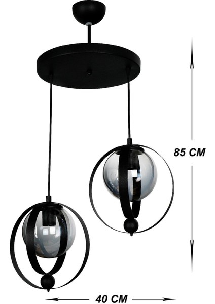Aydınlatma Mars 2 Li Sarkıt Camlı Siyah (Glop Füme) Avize modelleri
