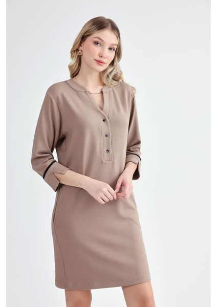 Hakim Yaka Düğmeli Uzun Kol Cepli Elbise fiyatları