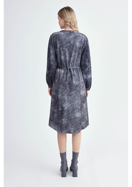 Hakim Yaka Beli Bağlamalı Desenli Elbise indirimleri