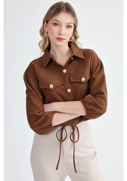 Gold Düğmeli Beli Lastikli Bluz