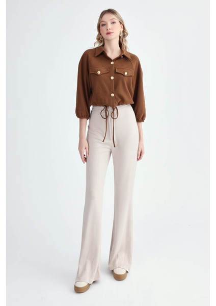 Gold Düğmeli Beli Lastikli Bluz modelleri