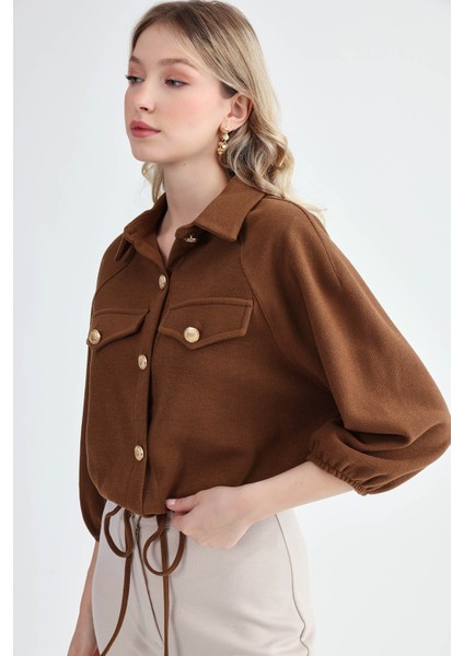 Gold Düğmeli Beli Lastikli Bluz fırsatları