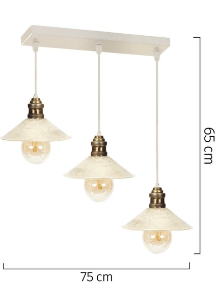 Gönen 3lü Beyaz Patinalı Modern Retro Sarkıt Salon Avize modelleri
