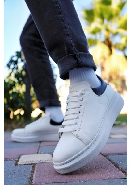 Beyaz Siyah Erkek Günlük Casual Bağcıklı Tabanlı Sneaker Spor Ayakkabı VALENDO-5141