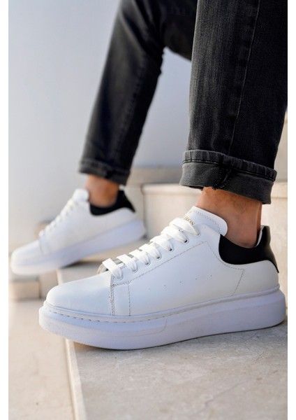 Beyaz Siyah Erkek Günlük Casual Bağcıklı Tabanlı Sneaker Spor Ayakkabı VALENDO-5141