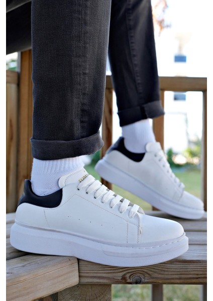 Beyaz Siyah Erkek Günlük Casual Bağcıklı Tabanlı Sneaker Spor Ayakkabı VALENDO-5141