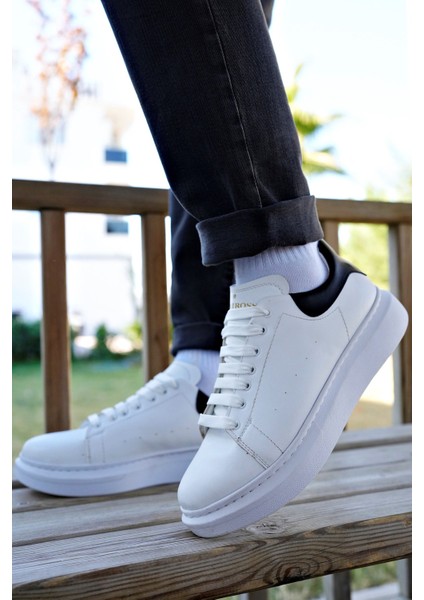Beyaz Siyah Erkek Günlük Casual Bağcıklı Tabanlı Sneaker Spor Ayakkabı VALENDO-5141