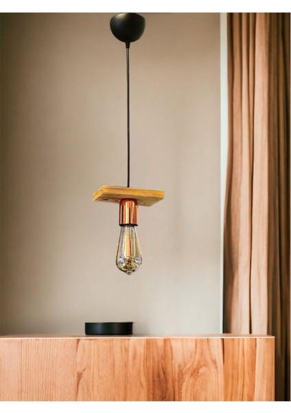 Retro Eskitme Ahşap Bakır Tekli Sarkıt