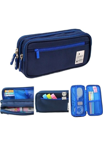 Kırtasiye Çantası, Büyük Kapasiteli, Üç Katmanlı Fermuarlı Kalem Çantası, Çocuk Yaratıcı Kırtasiye Saklama Çantası, Basit Çok Fonksiyonlu Kalem Çantası (Yurt Dışından)