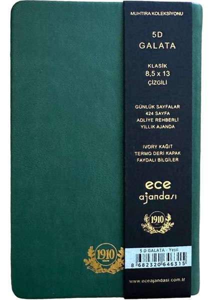 Ece Ajandası 5d Galata 2025 8,5X13 Günlük Ajanda Çizgili Yeşil