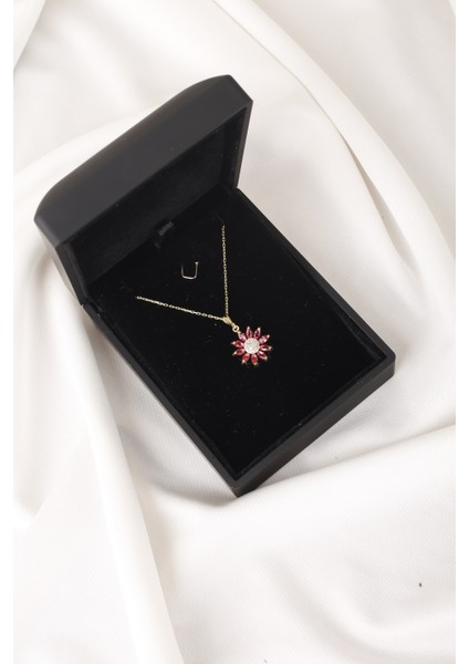 925 Ayar Gümüş,gold Kaplamalı,ışıklı Kutuda, Özel Tasarım Çiçek Kolye