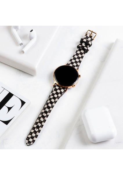 Huawei Watch GT 5 Pro 42mm ( 20mm ) Watch Gt Gt 2 Gt 3 Pro Seramik Elegant 42MM 43MM Uyumlu Kadın Deri Kordon Kadınlara Özel Beyaz Dama Desenli Deri Kayış