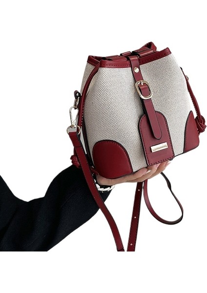 Kontrast Renk Kova Çanta Kadın Yeni Omuz Çantası Kanvas Ekleme Dokulu Crossbody Çanta (Yurt Dışından)