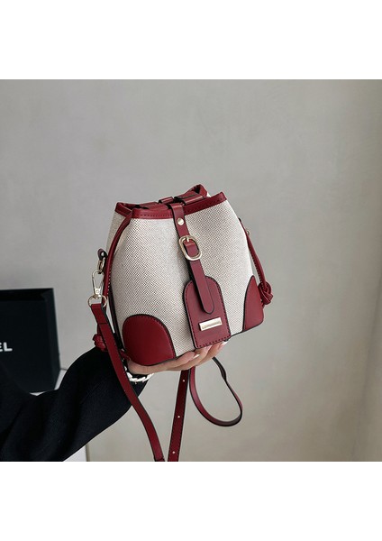 Kontrast Renk Kova Çanta Kadın Yeni Omuz Çantası Kanvas Ekleme Dokulu Crossbody Çanta (Yurt Dışından)