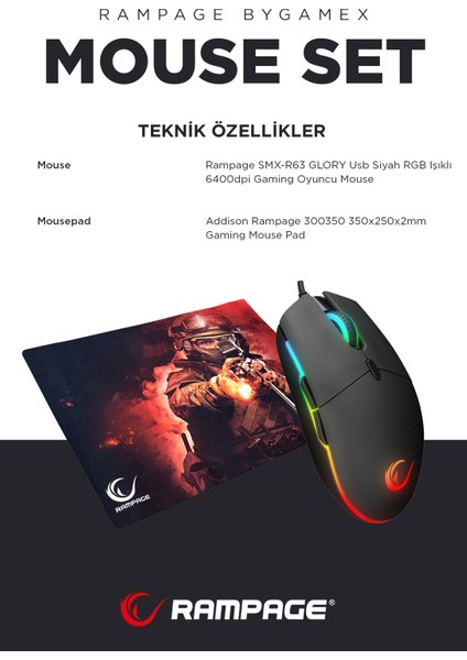 SMX-R63 RGB Oyuncu Mouse BygameX 25x35cm Mousepad 2li Set